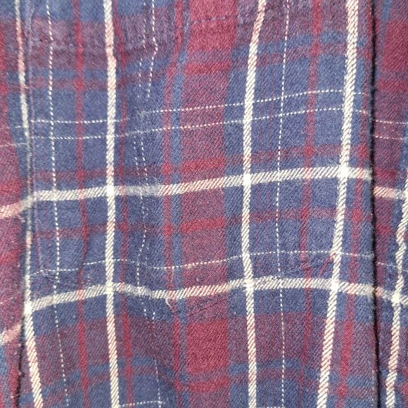 Attention Women's Flannel Button Up Shirt Size L Blue Maroon Plaid Long Sleeve - Picture 3 of 5